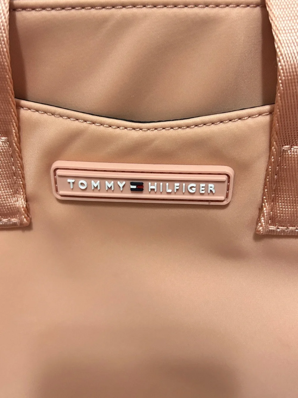 Tommy Hilfiger Pink Nylon Crossbody Tote Bag Stripe Strap Everyday Purse